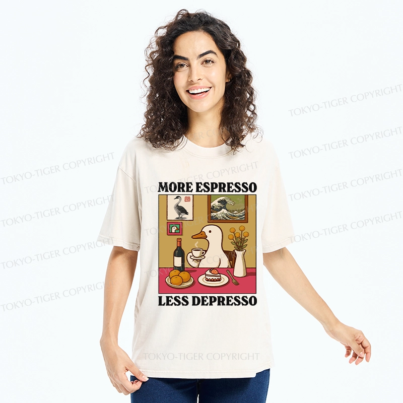 Tokyo-Tiger More Espresso Less Depresso Goose Washed T-Shirt