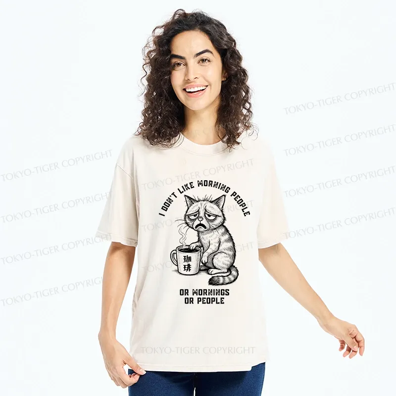 Tokyo-Tiger Cat Who Hates Morning And People Washed T-Shirt