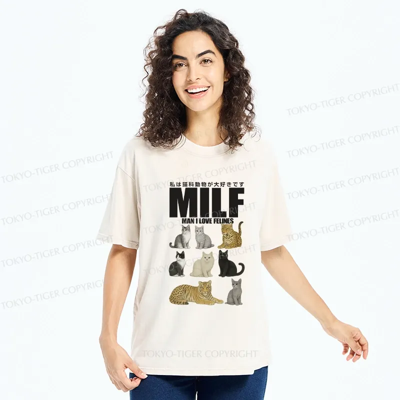 Tokyo-Tiger Funny Man I Love Felines Washed T-Shirt