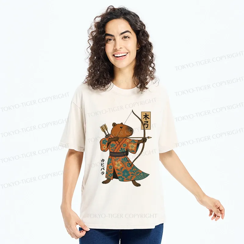 Tokyo-Tiger Japan Capybara Archery Washed T-Shirt