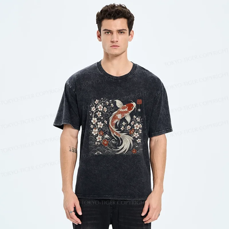 Tokyo-Tiger Vintage Sakura And Koi Washed T-Shirt