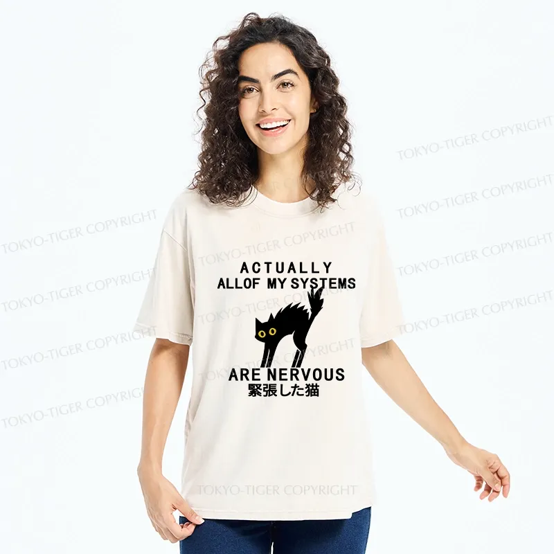 Tokyo-Tiger Nervous Cat Washed T-Shirt