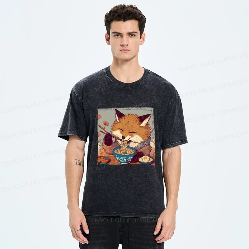 Tokyo-Tiger Ramen Lover Fox Washed T-Shirt