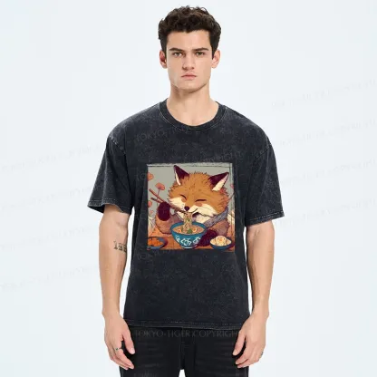 Tokyo-Tiger Ramen Lover Fox Washed T-Shirt