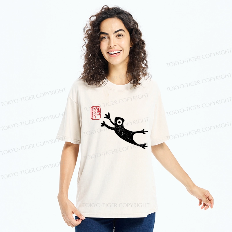Tokyo-Tiger Funny Grumpy Japanese Frog Washed T-Shirt