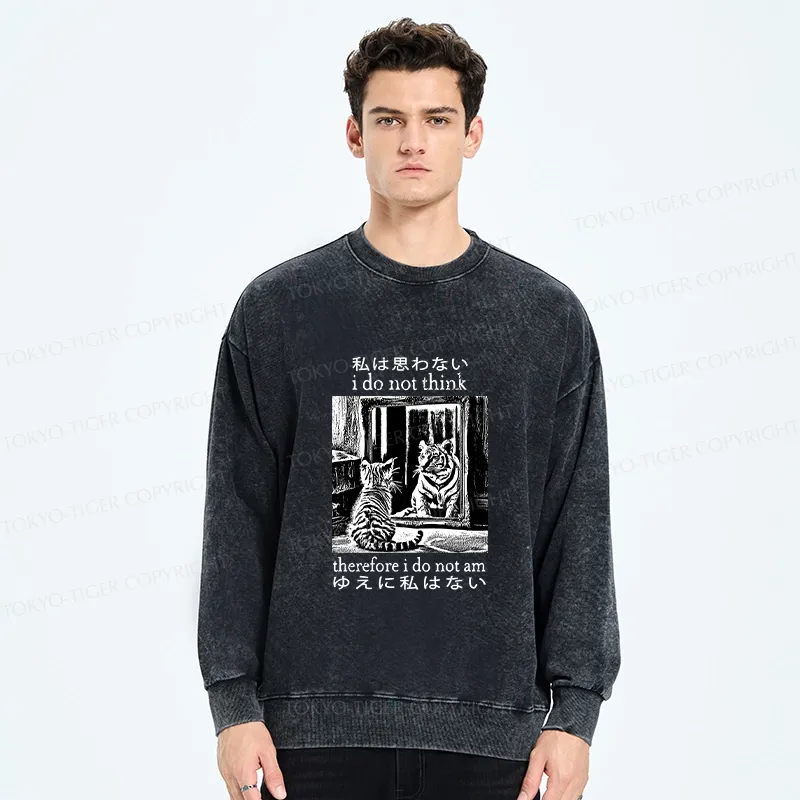 Tokyo-Tiger Thinking Cat Japanese Washed Sweatshirt