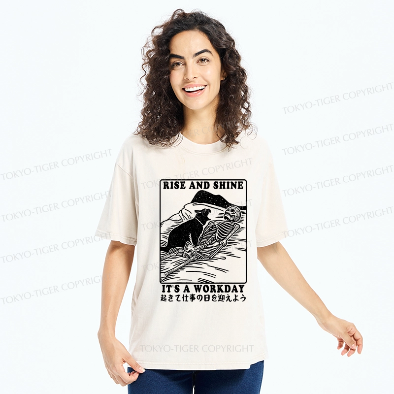 Tokyo-Tiger Rise And Shine It's A Workday Washed T-Shirt