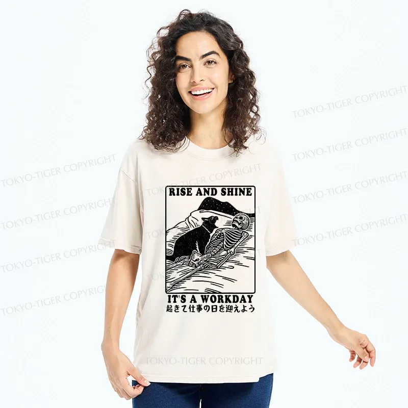 Tokyo-Tiger Rise And Shine It's A Workday Washed T-Shirt