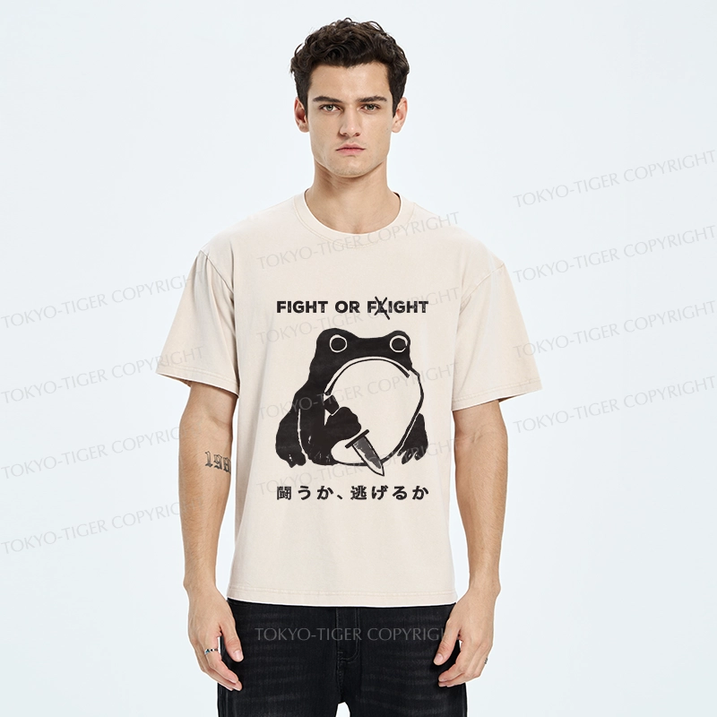 Tokyo-Tiger Fight Or Flight Funny Washed T-Shirt