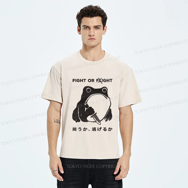 Tokyo-Tiger Fight Or Flight Funny Washed T-Shirt