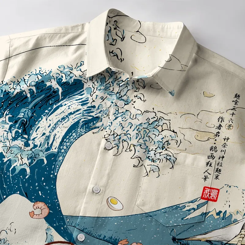 Tokyo-Tiger Naughty Duck Eating Ramen Button-up Shirt