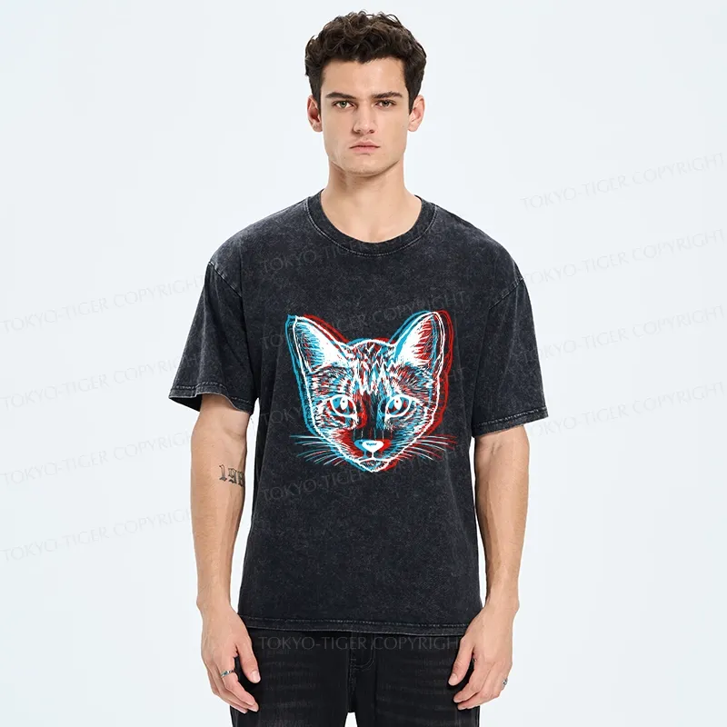 Tokyo-Tiger Psychedelic Cat Washed T-Shirt