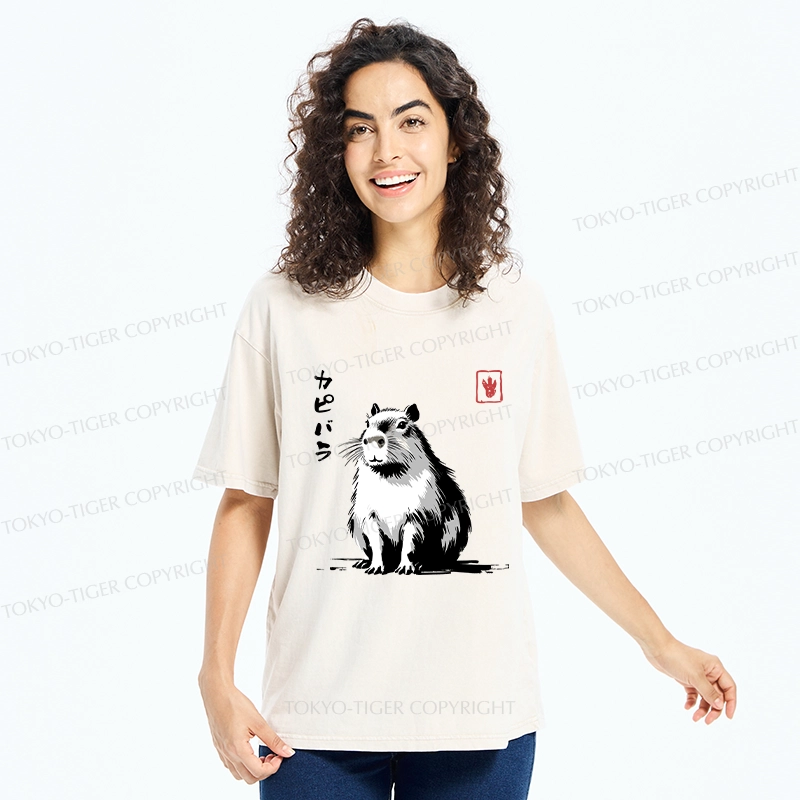 Tokyo-Tiger Retro Japanese Capybara Washed T-Shirt