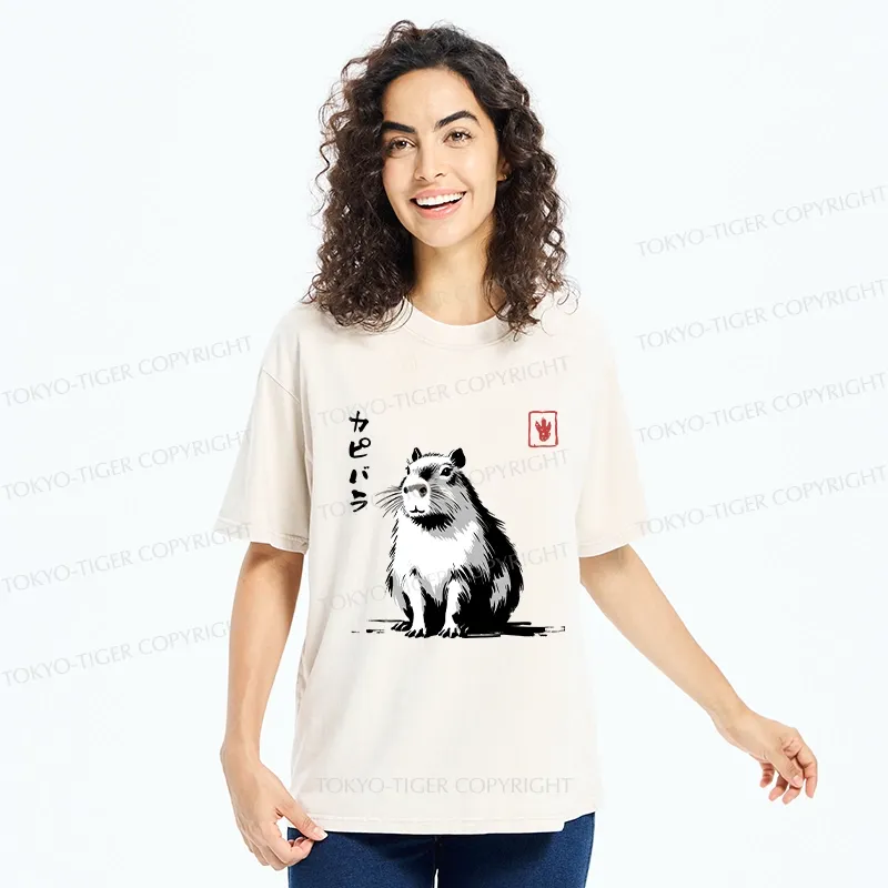 Tokyo-Tiger Retro Japanese Capybara Washed T-Shirt