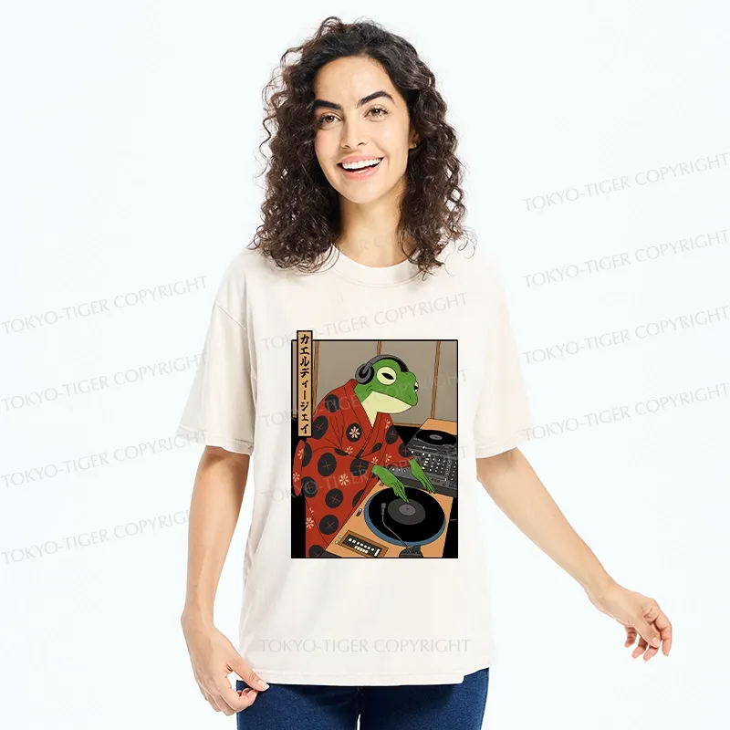 Tokyo-Tiger Funny Frog DJ Washed T-Shirt
