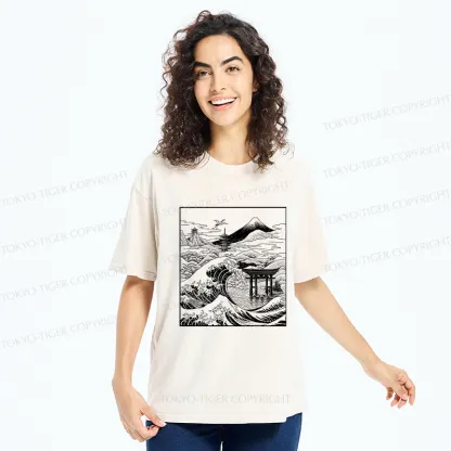 Tokyo-Tiger Retro Japanese landscape Washed T-Shirt
