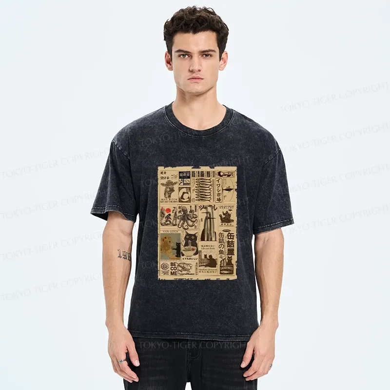 Tokyo-Tiger Vintage Animal Pictorial Washed T-Shirt