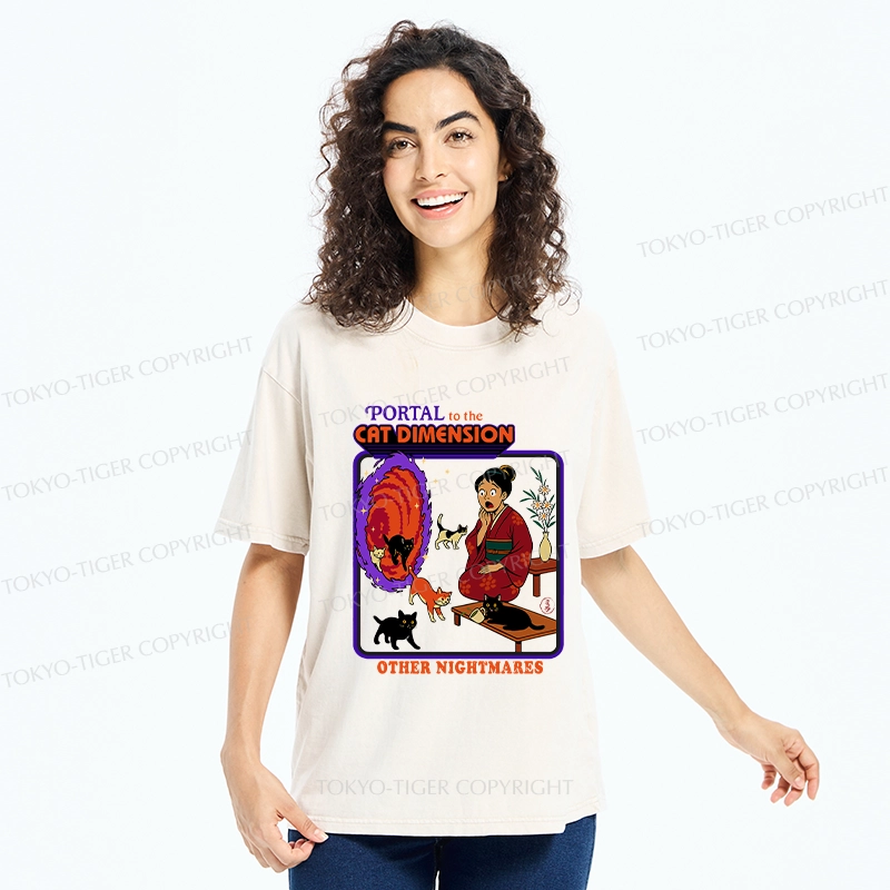 Tokyo-Tiger Portal To The Cat Dimension Washed T-Shirt
