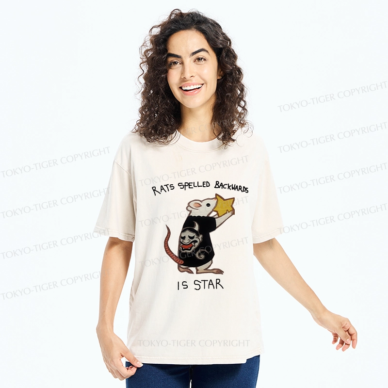 Tokyo-Tiger Rats Spelled Backwards Is Star Funny Washed T-Shirt