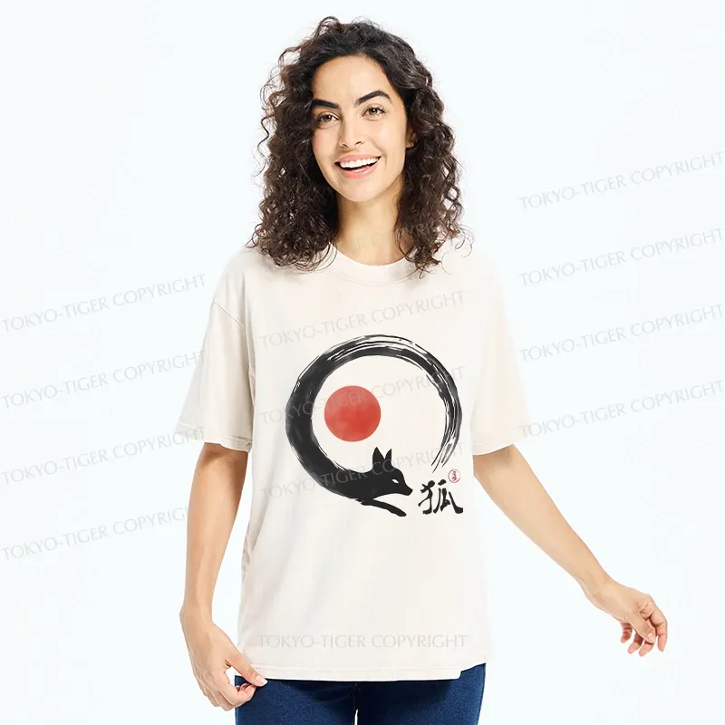 Tokyo-Tiger Retro Fox Enso Washed T-Shirt