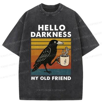 Tokyo-Tiger Crow Drinking Coffee Washed T-Shirt