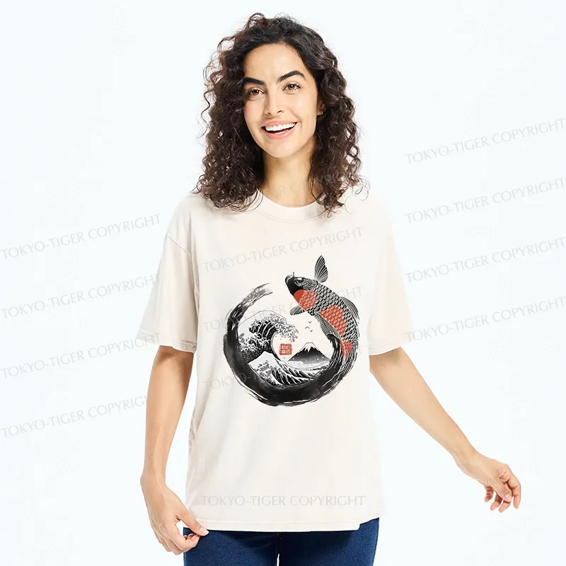 Tokyo-Tiger Retro Koi Enso Washed T-Shirt