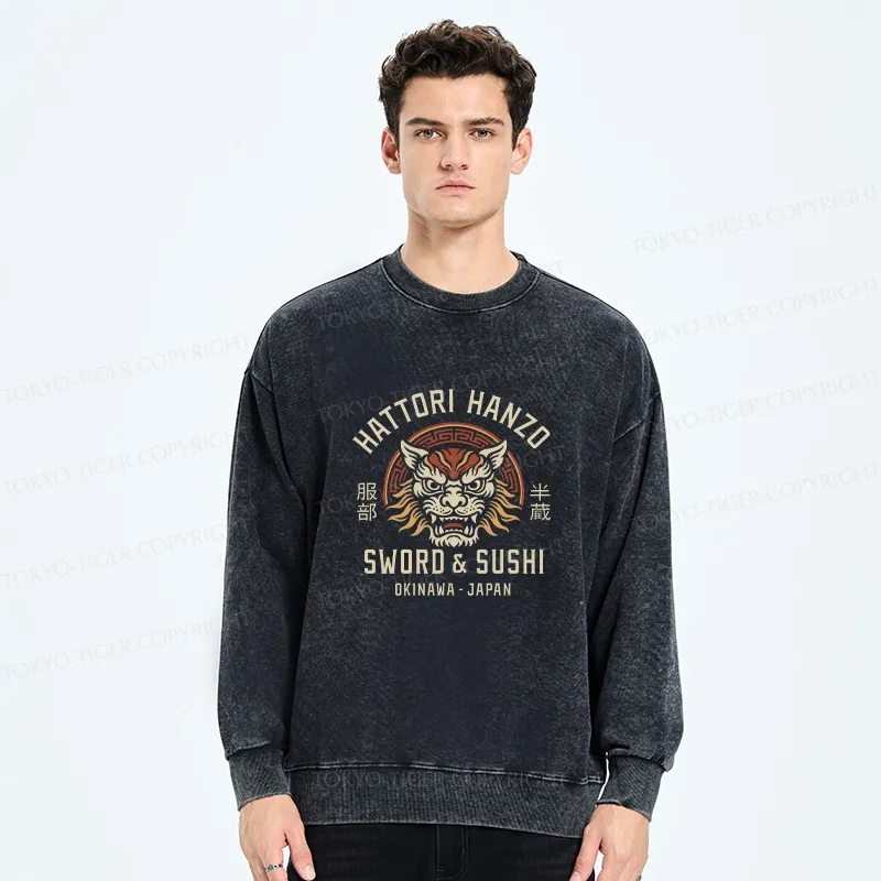 Tokyo-Tiger Hattori Lion Japanese Samurai Washed Sweatshirt