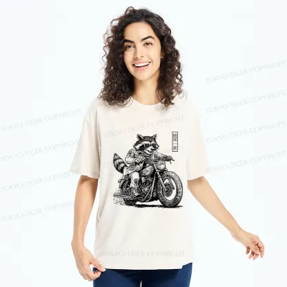 Tokyo-Tiger Raccoon Riding A Motorcycle Washed T-Shirt