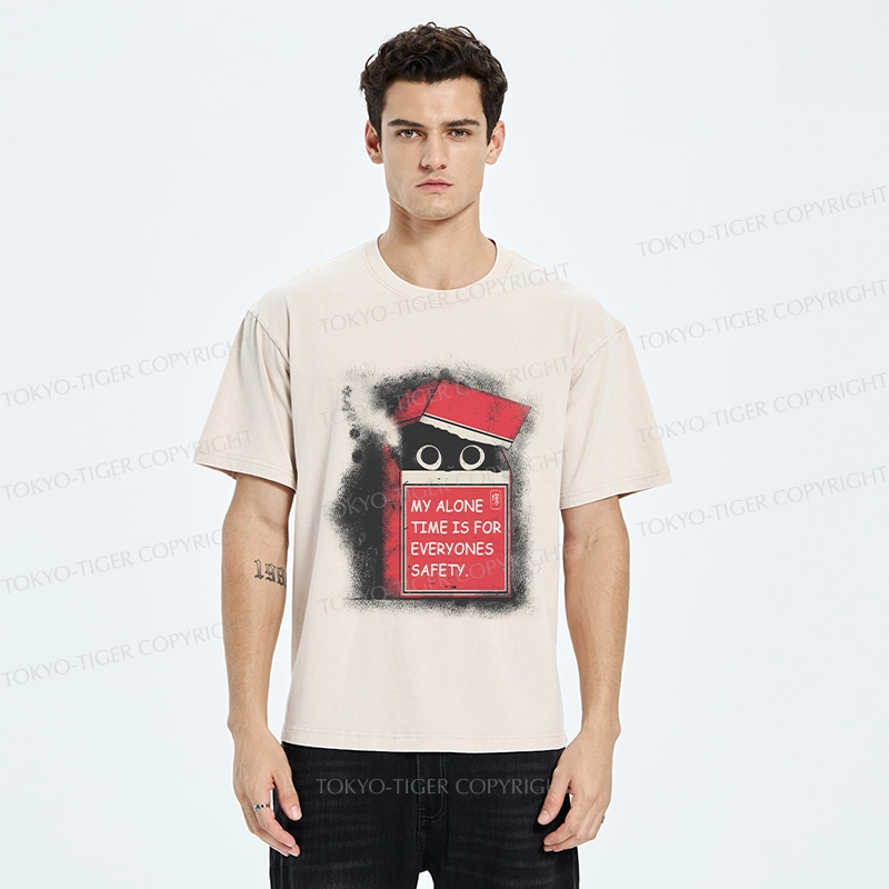 Tokyo-Tiger Funny Cat In A Cigarette Box Washed T-Shirt