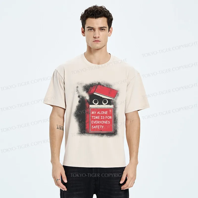 Tokyo-Tiger Funny Cat In A Cigarette Box Washed T-Shirt