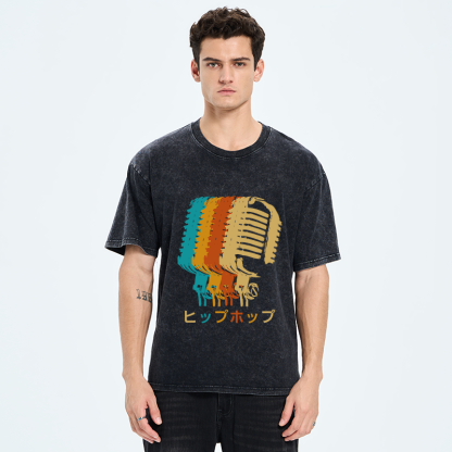 Tokyo-Tiger Vintage Hip-hop Mic Washed T-Shirt