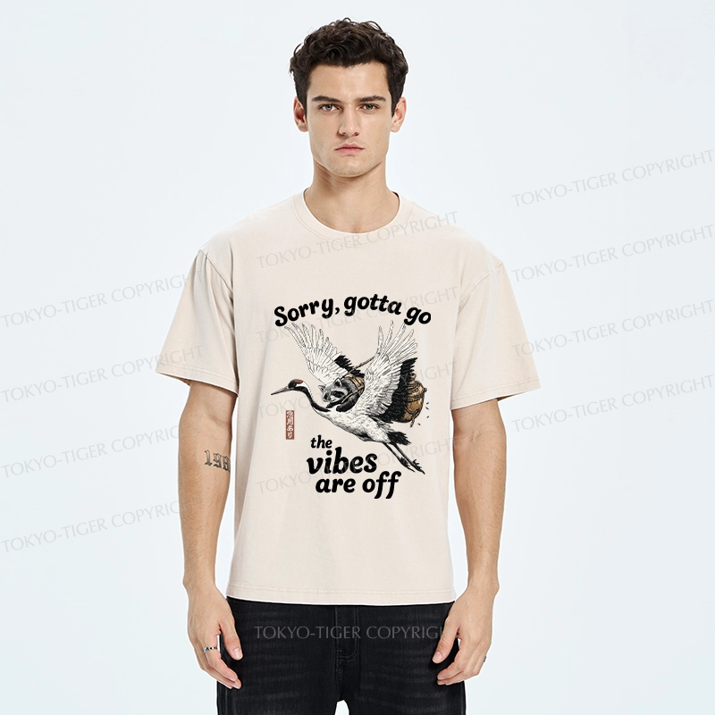 Tokyo-Tiger Raccoon Lying On The Red-Crowned Crane Washed T-Shirt