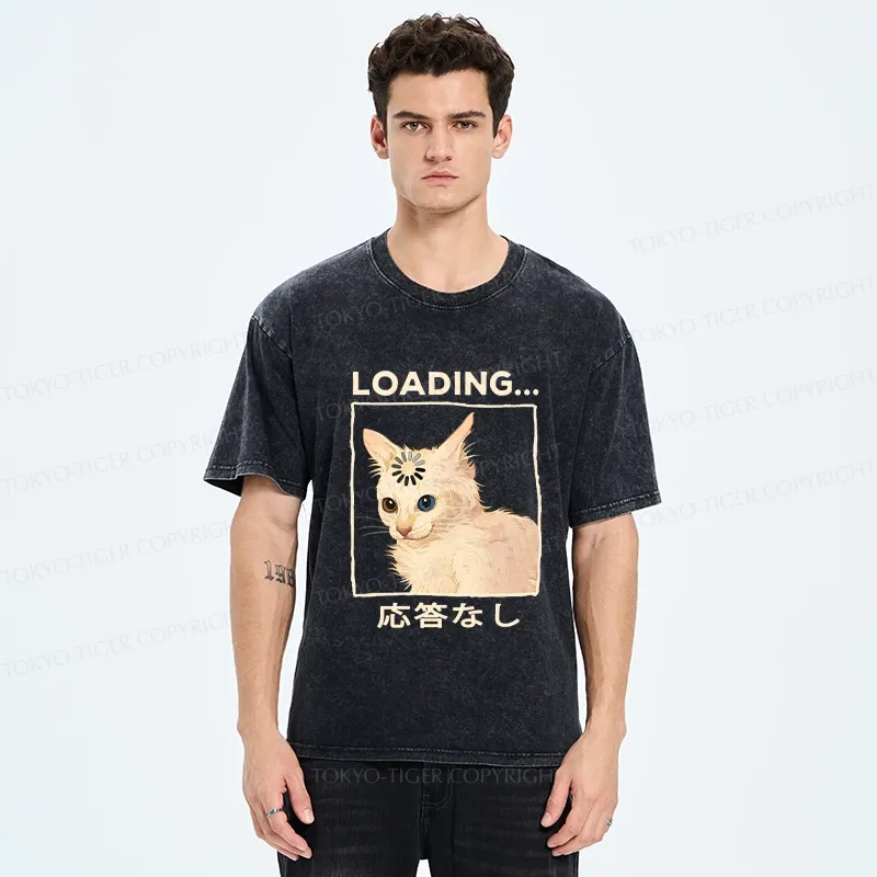 Tokyo-Tiger Funny Cat Loading Washed T-Shirt
