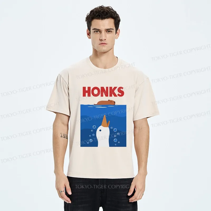 Tokyo-Tiger Funny Honks Goose Washed T-Shirt