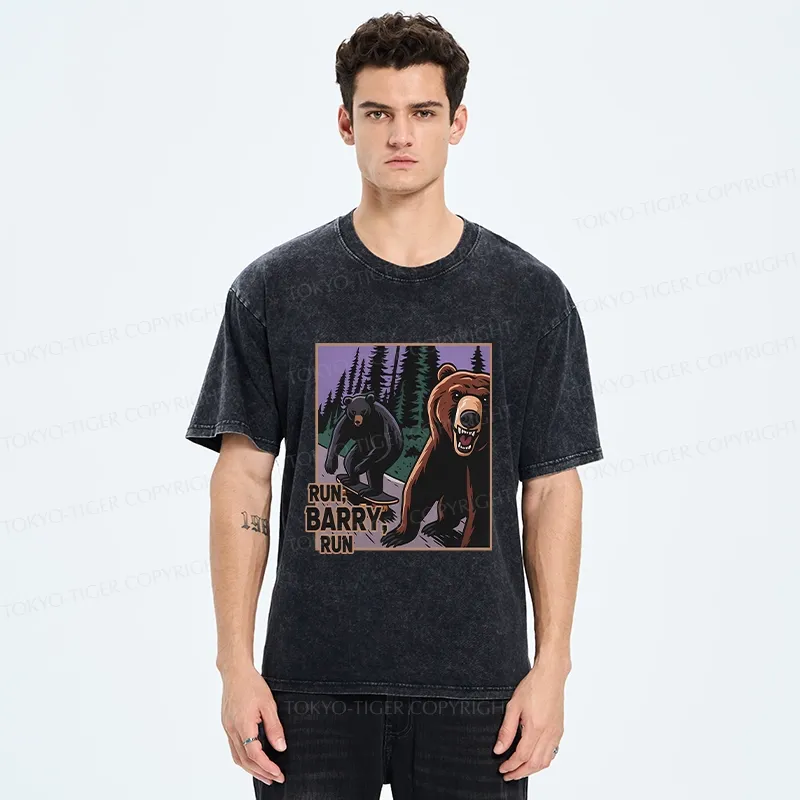 Tokyo-Tiger Funny Bear Skateboard Washed T-Shirt