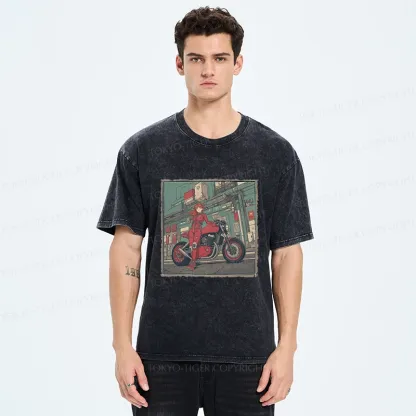 Tokyo-Tiger Cool Motorcycle Girl Washed T-Shirt
