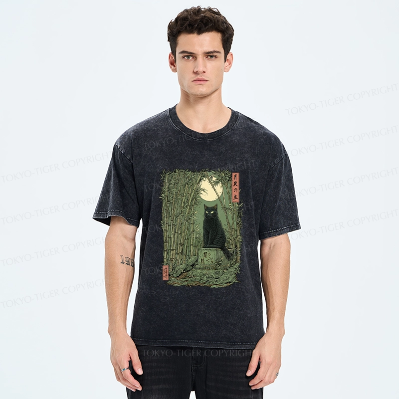 Tokyo-Tiger Black Cat In The Bamboo Forest Washed T-Shirt
