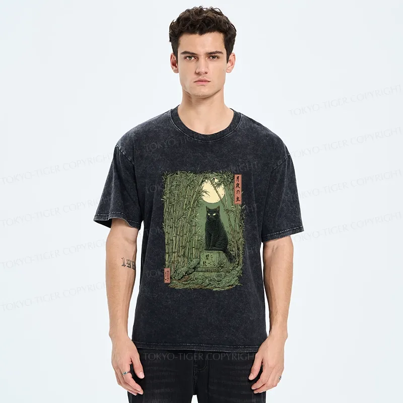 Tokyo-Tiger Black Cat In The Bamboo Forest Washed T-Shirt