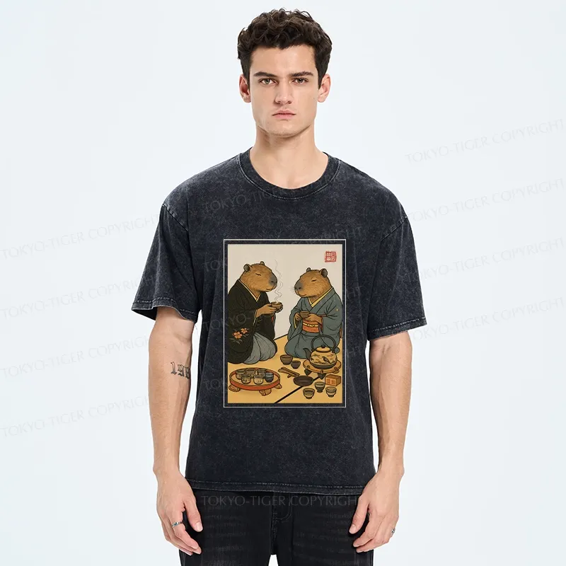 Tokyo-Tiger Capybara Tea Ceremony Washed T-Shirt