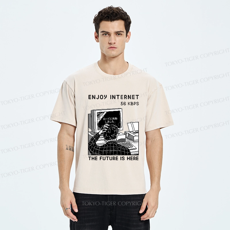 Tokyo-Tiger Enjoy Internet 56 Kbps Washed T-Shirt