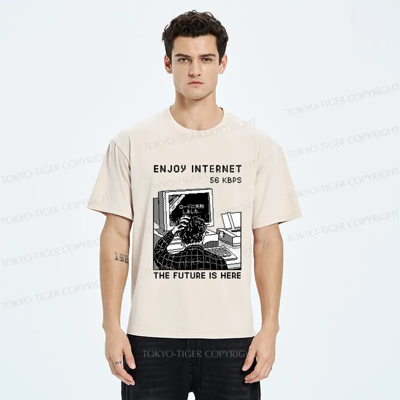 Tokyo-Tiger Enjoy Internet 56 Kbps Washed T-Shirt