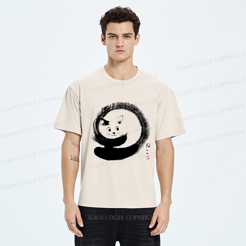 Tokyo-Tiger Retro Cat Enso Washed T-Shirt