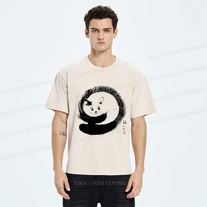 Tokyo-Tiger Retro Cat Enso Washed T-Shirt