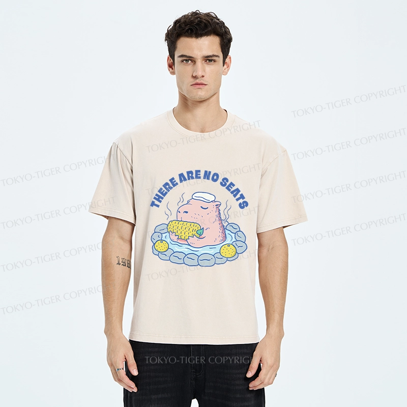 Tokyo-Tiger Capybara Enjoying Hot Springs Washed T-Shirt