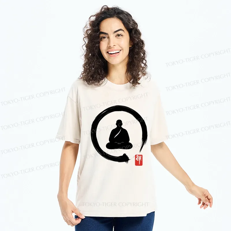 Tokyo-Tiger Retro Buddha Enso Washed T-Shirt