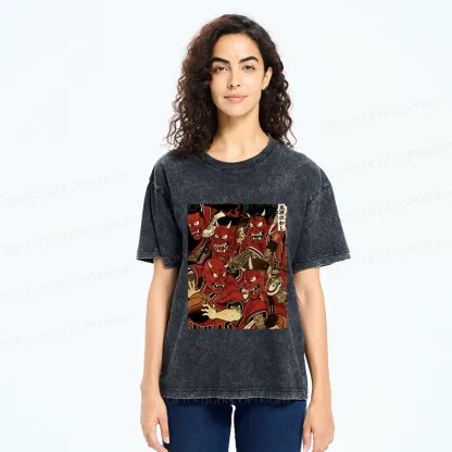 Tokyo-Tiger Demons Playing Basketball Washed T-Shirt
