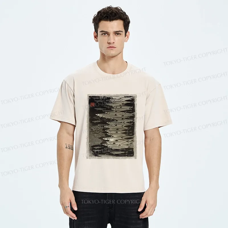 Tokyo-Tiger Retro School Of Fish Washed T-Shirt