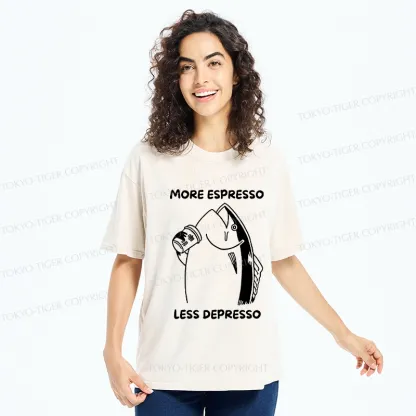 Tokyo-Tiger More Espresso Less Depresso Fish Washed T-Shirt