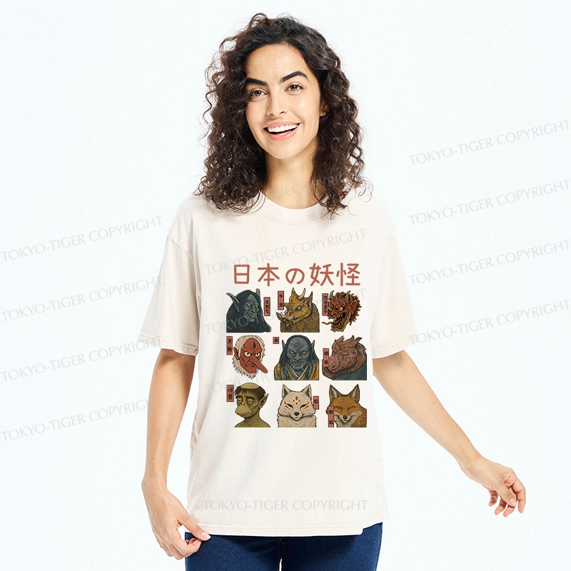 Tokyo-Tiger Japanese Traditional Yokais Washed T-Shirt