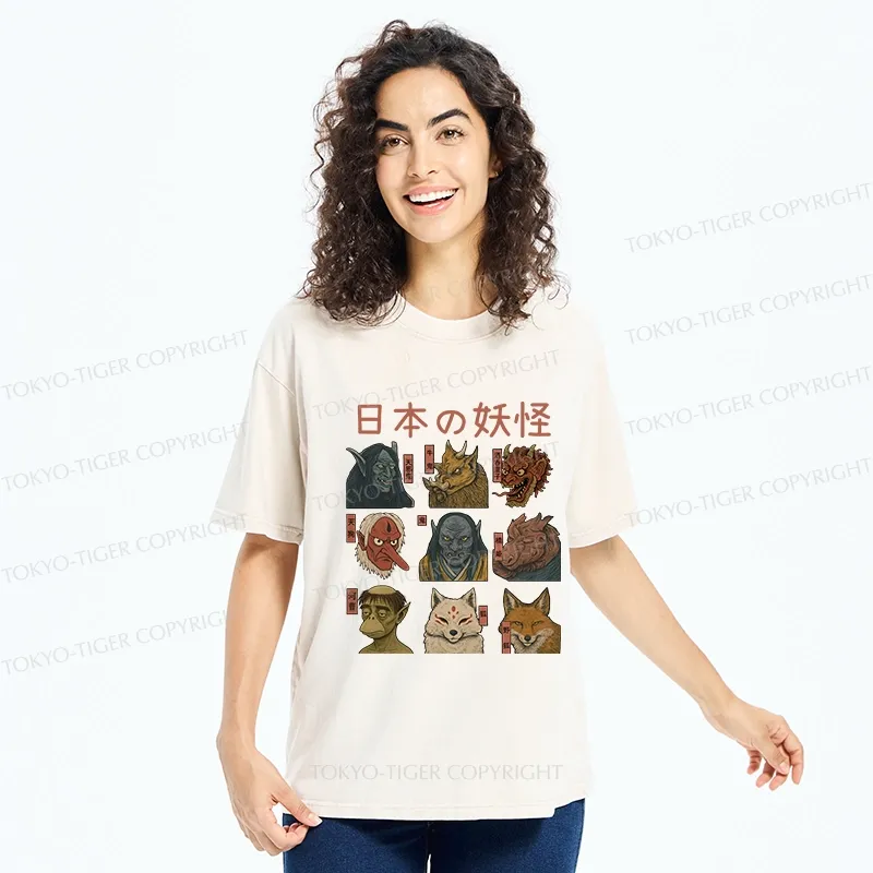 Tokyo-Tiger Japanese Traditional Yokais Washed T-Shirt